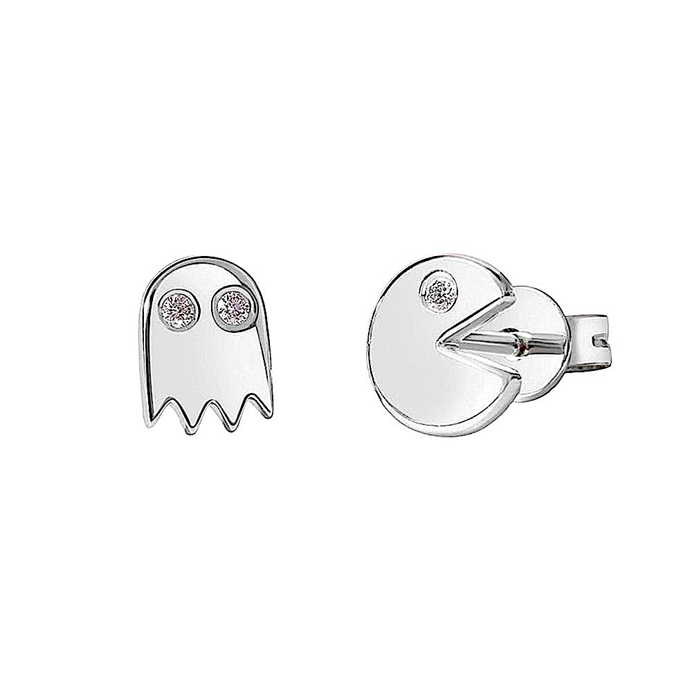 Pac-Man and Ghost Mismatch Stud Earrings | 14k White Gold Filled‎